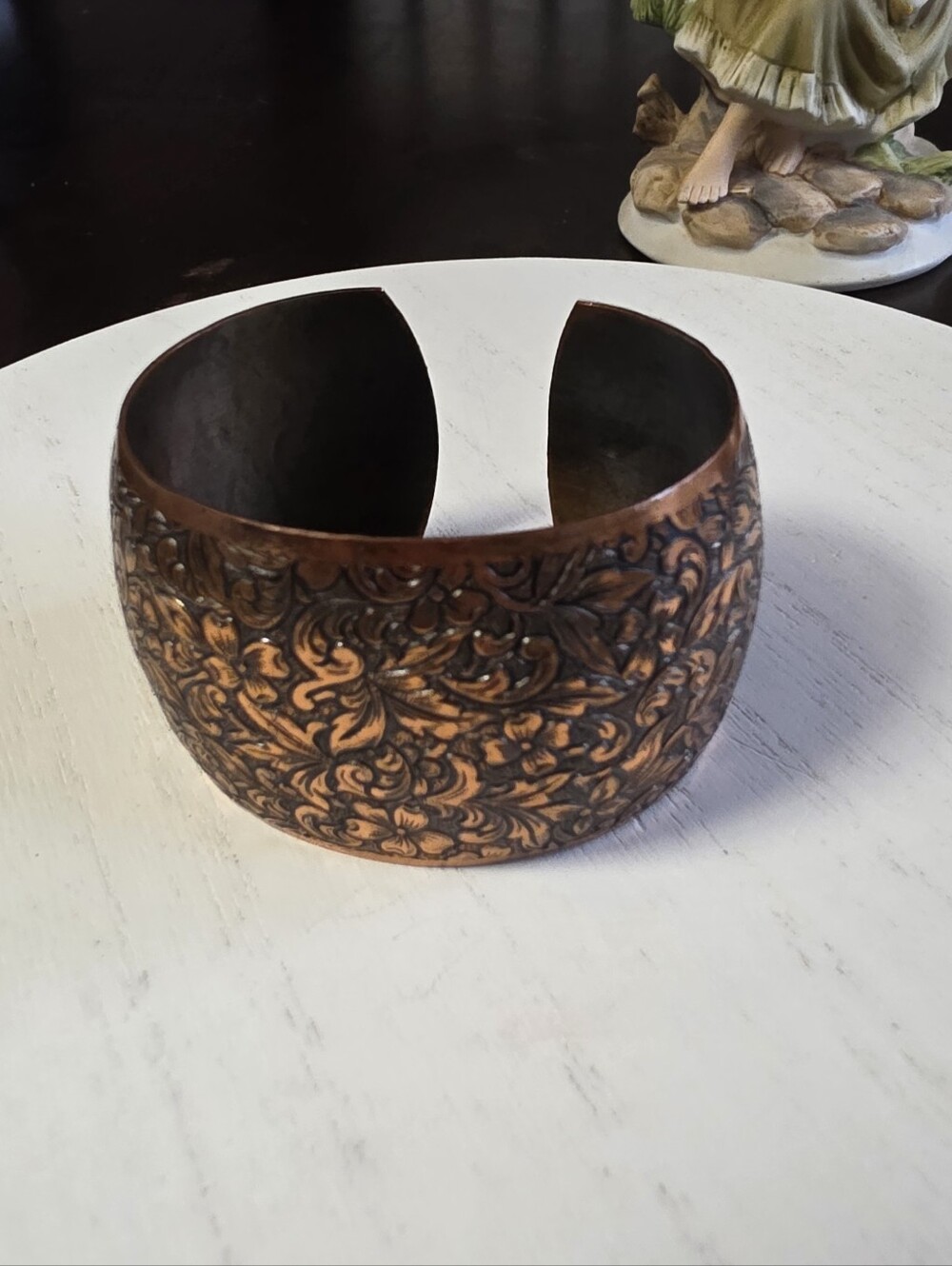 Antique Copper Floral Embossed Cuff Bracelet